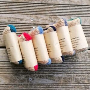 les 6 coloris des éponges double-face en toile de jute et bambou